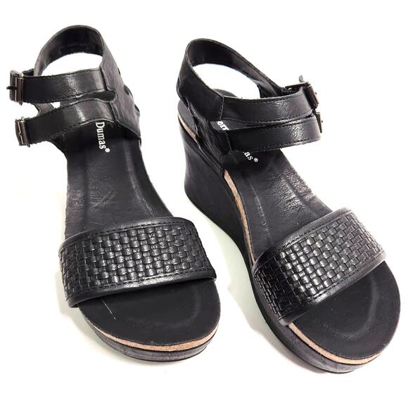 Pierre Dumas Hester-12 Wedge Sandals Size 8 Double-Buckle Vegan Faux Leather - Picture 13 of 16